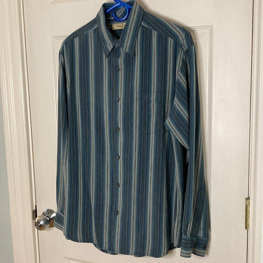 Tommy Bahama 100% Silk Multicolored Stripe Long Sleeve Shirt Size Medium - Picture 2 of 8